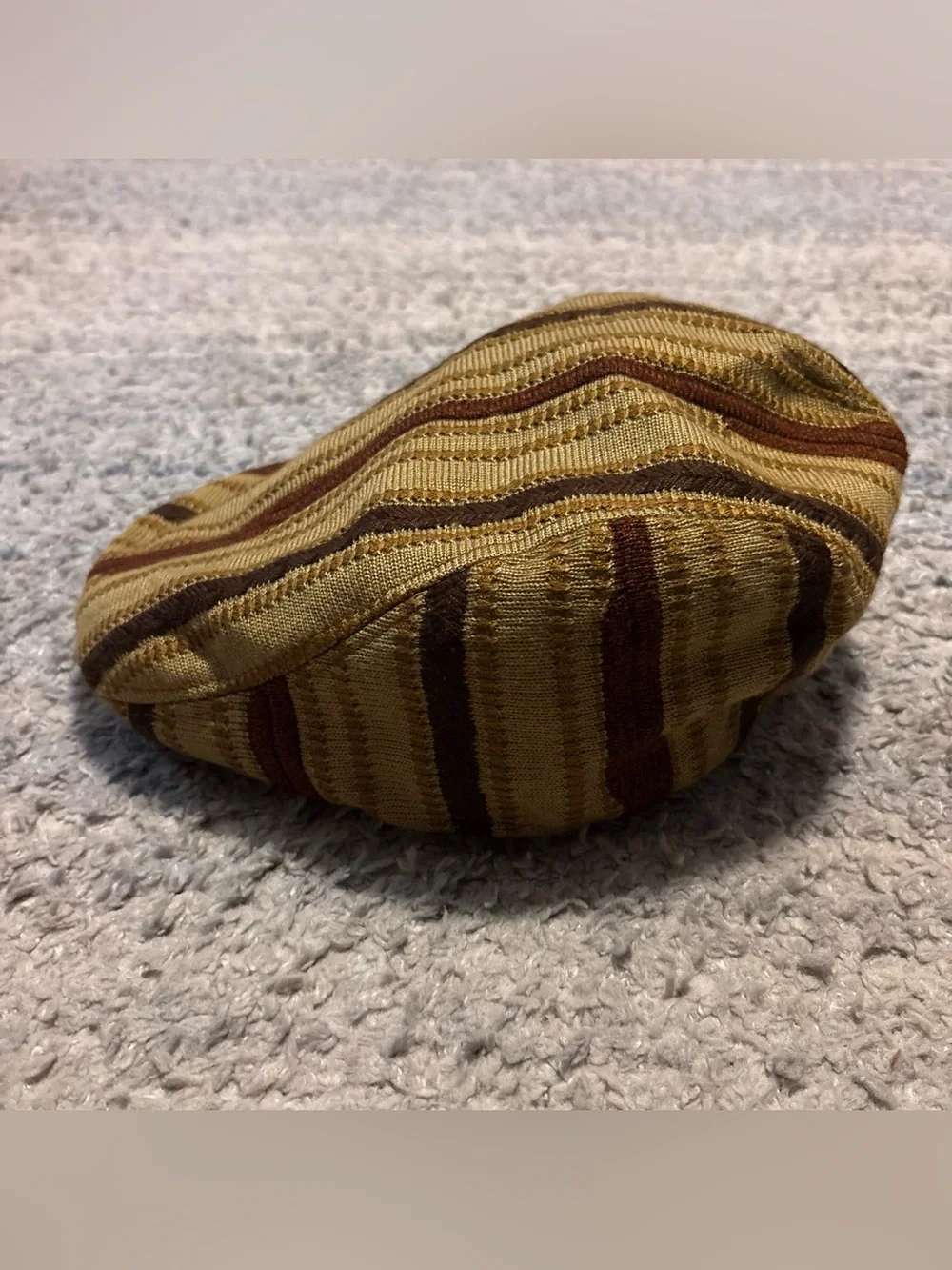 Silversilk Earth Tone Striped Textured Knit Flat Cap Newsboy Hat Size Big
